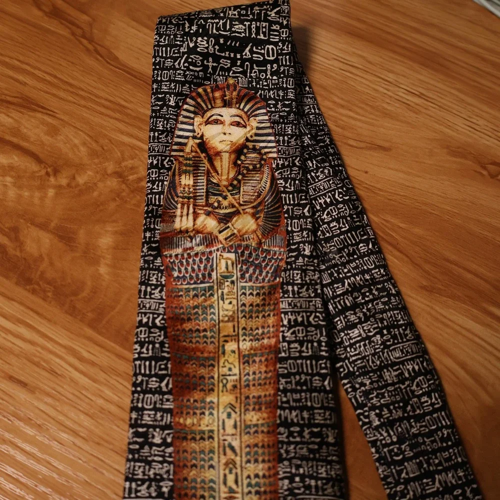 Museum Artifacts King Tut Silk Tie Egyptian Hieroglyphics Mens Black Handmade